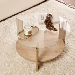 Table basse verre double plateau - effet chêne SALTA
