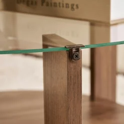 Table basse verre double plateau - effet bois de noyer SALTA