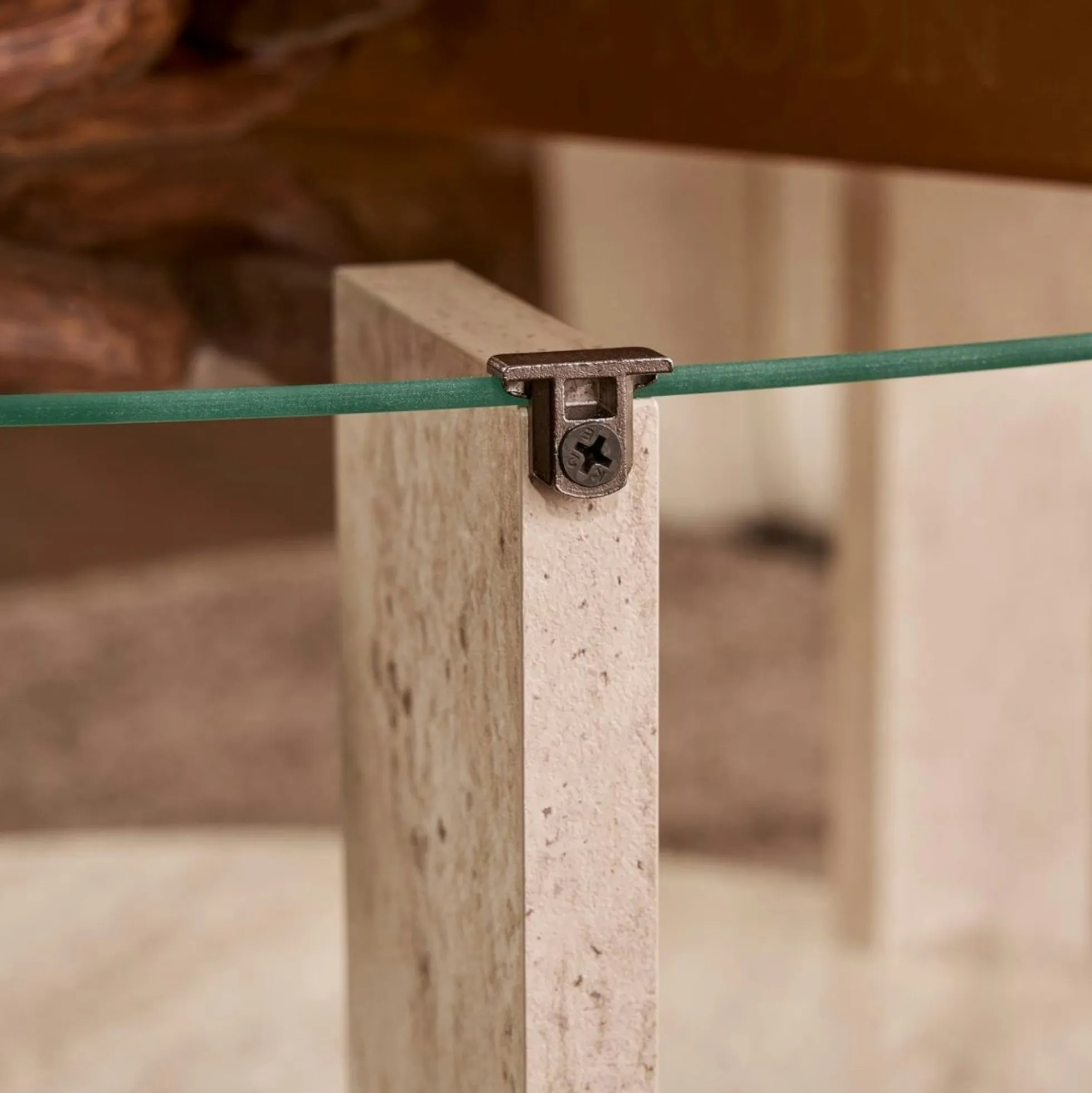 Table basse verre double plateau - effet travertin SALTA
