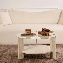 Table basse verre double plateau - effet travertin SALTA