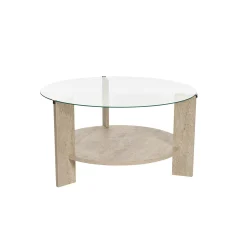 Table basse verre double plateau - effet travertin SALTA