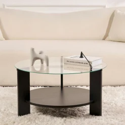 Table basse verre double plateau - effet bois noir SALTA