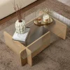 Table basse verre déstructurée – base effet chêne clair SALTA