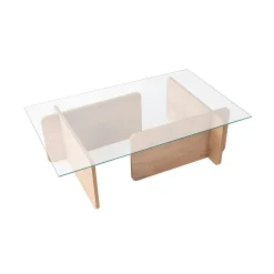 Table basse verre déstructurée – base effet chêne clair SALTA