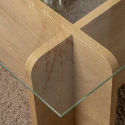 Table basse verre déstructurée – base effet chêne clair SALTA