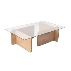 Table basse verre déstructurée – base effet chêne clair SALTA