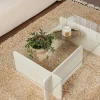 Table basse verre déstructurée – base effet bois blanc SALTA