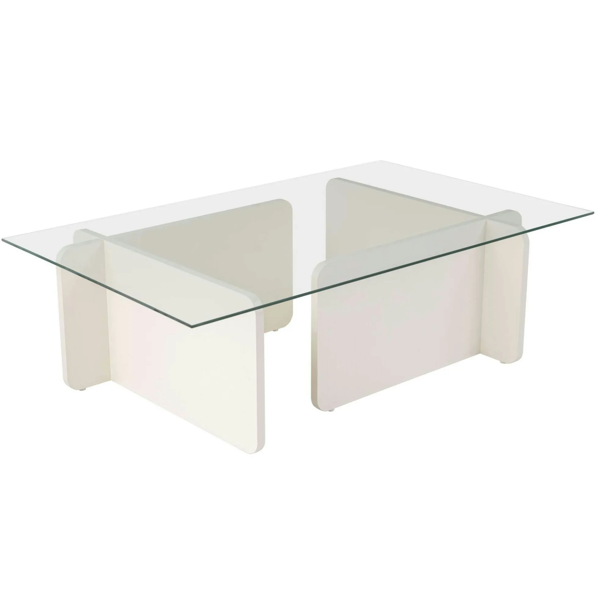 Table basse verre déstructurée – base effet bois blanc SALTA