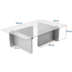 Table basse verre déstructurée – base effet bois blanc SALTA