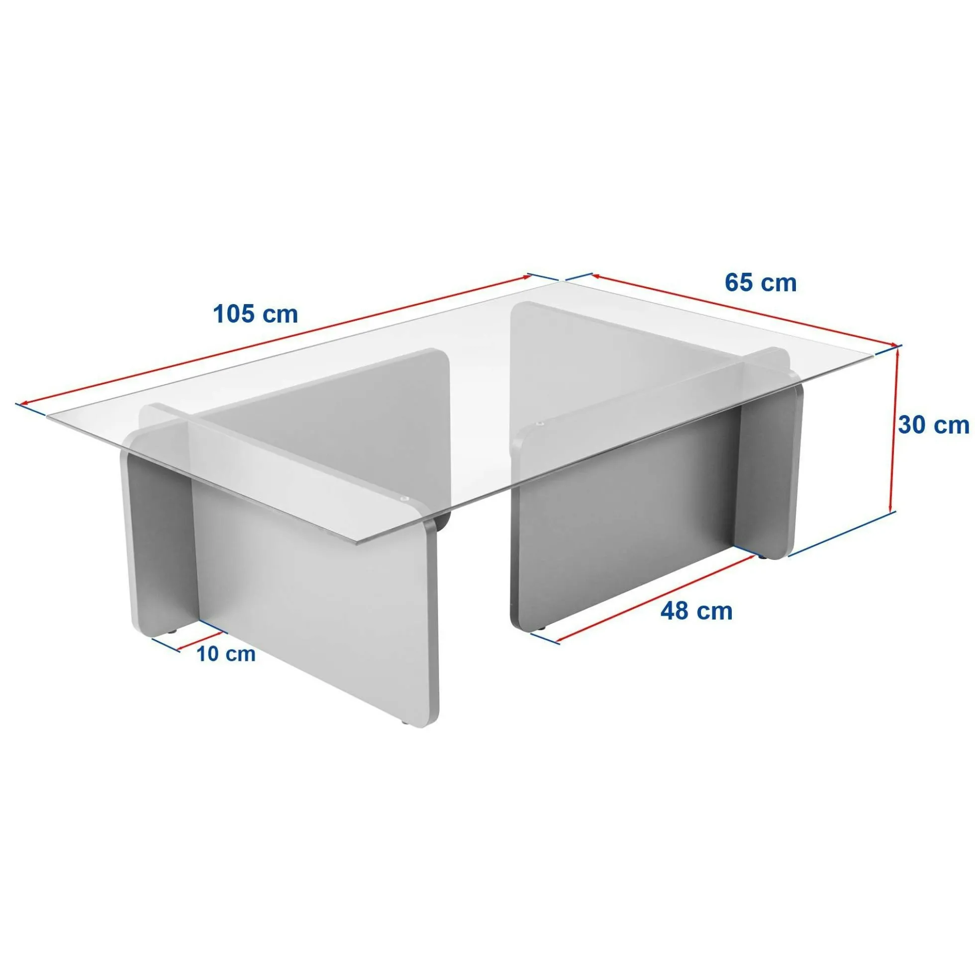Table basse verre déstructurée – base effet bois blanc SALTA