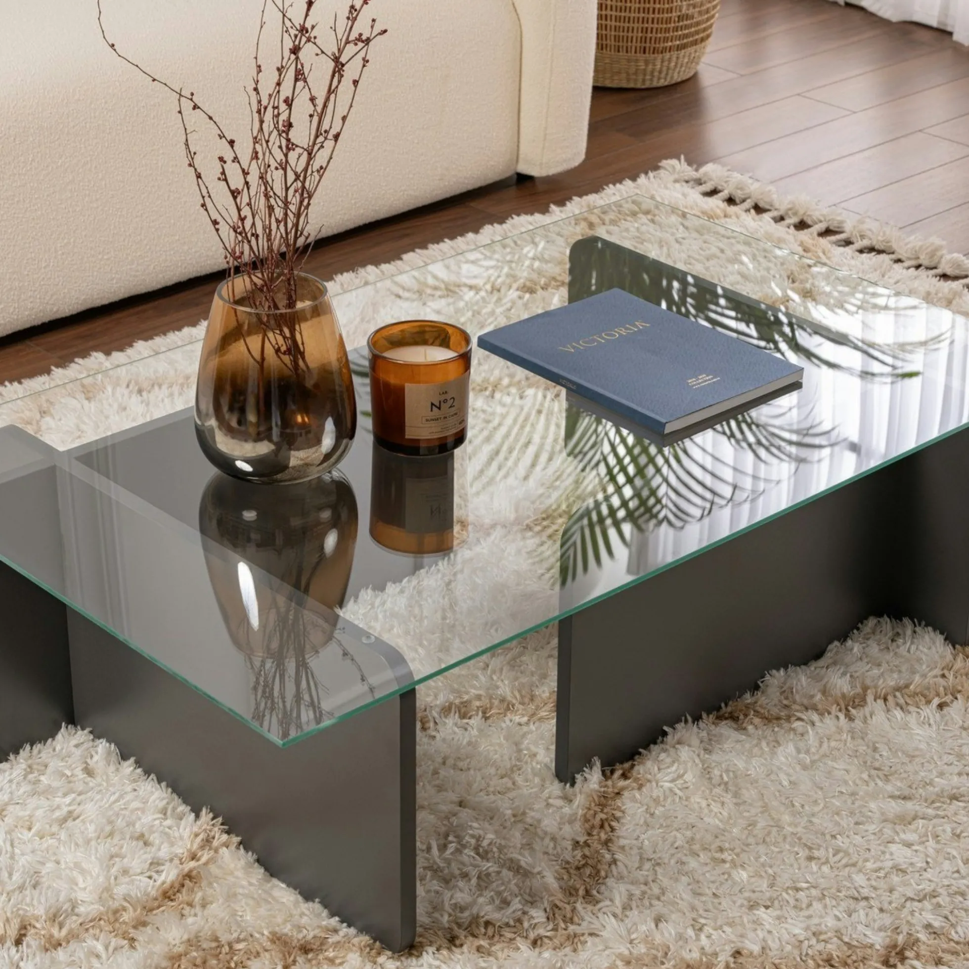 Table basse verre déstructurée – base gris anthracite SALTA