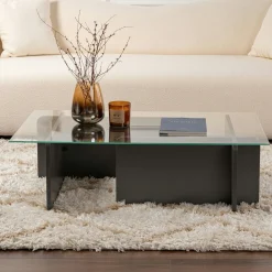 Table basse verre déstructurée – base gris anthracite SALTA