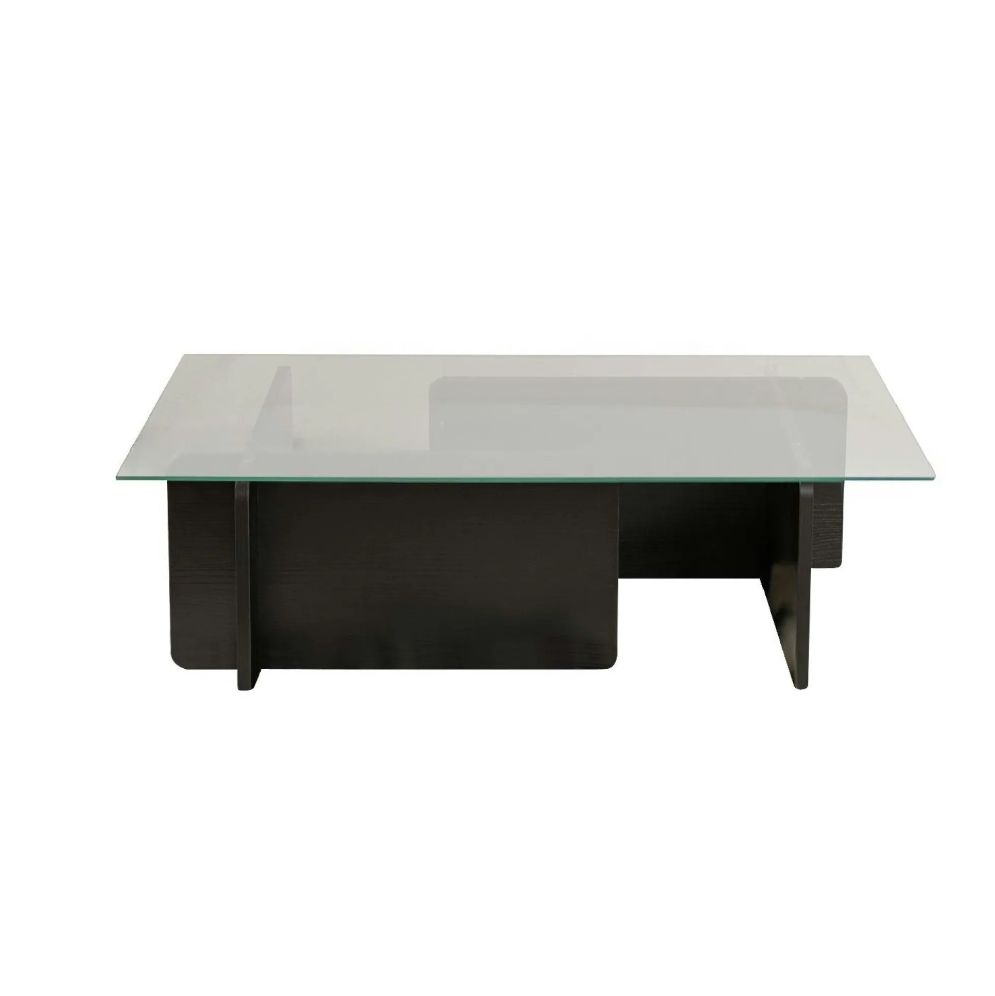 Table basse verre déstructurée – base effet bois noir SALTA