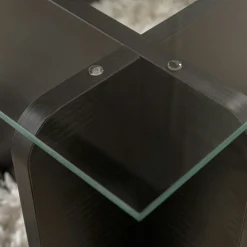 Table basse verre déstructurée – base effet bois noir SALTA