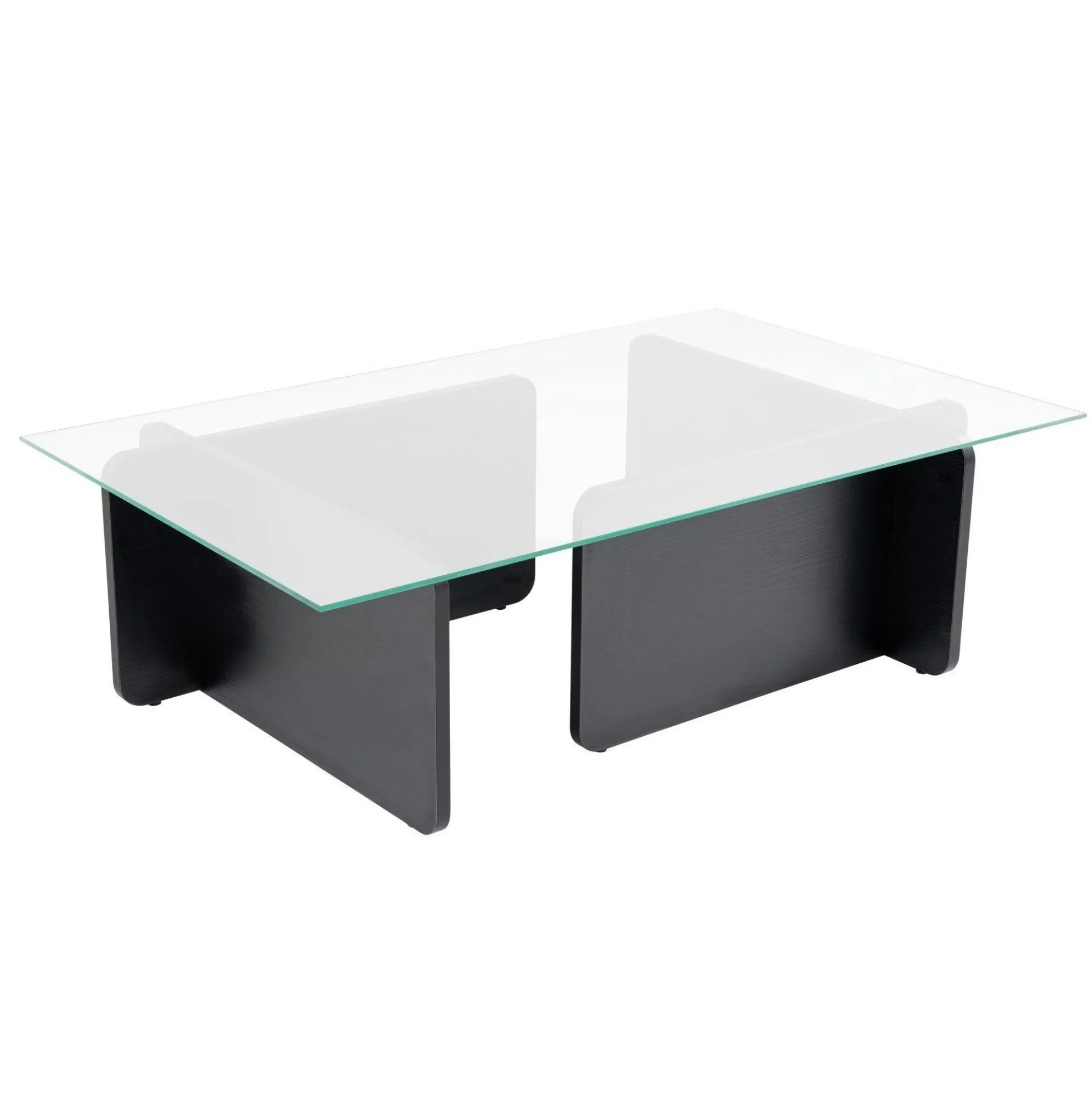 Table basse verre déstructurée – base effet bois noir SALTA