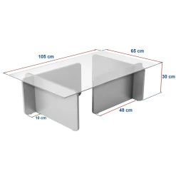 Table basse verre déstructurée – base gris clair SALTA