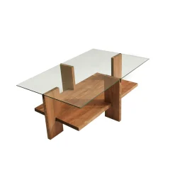 Table basse verre et bois brun - 2 plateaux LHASA