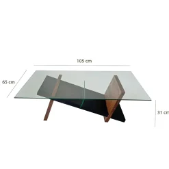 Table basse verre et bois brun - fonction porte-revues LHASA