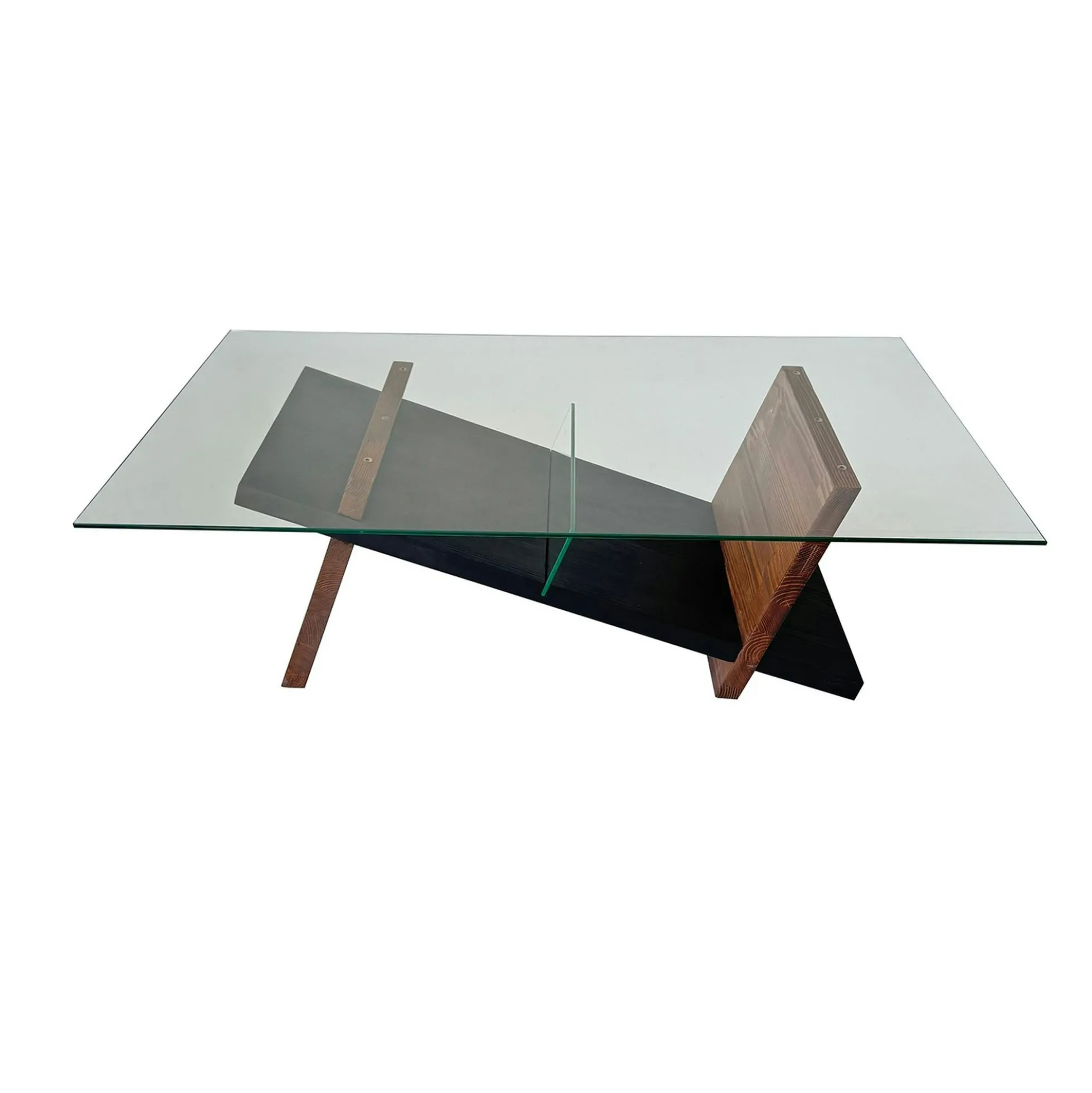 Table basse verre et bois brun - fonction porte-revues LHASA