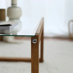 Table basse verre et bois brun - forme rectangle LHASA