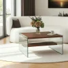Table basse verre et bois - plateaux marrons suspendus LHASA
