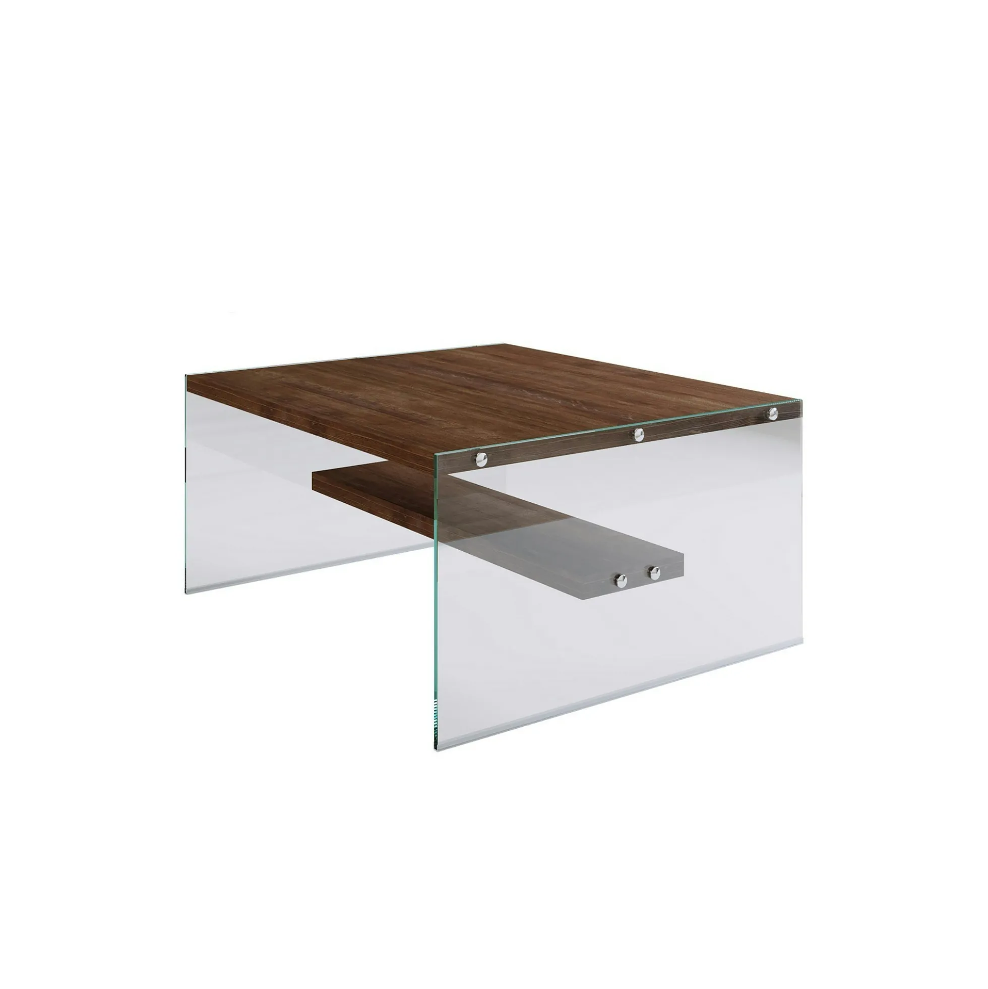 Table basse verre et bois - plateaux bruns suspendus LHASA