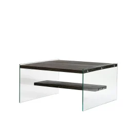 Table basse verre et bois - plateaux gris suspendus, LHASA