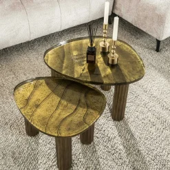Table basse verre – finition antique dorée, 40 cm LAGUNA