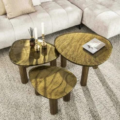 Table basse verre – finition antique dorée, 45 cm LAGUNA