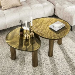 Table basse verre – finition antique dorée, 45 cm LAGUNA