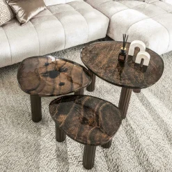 Table basse verre – finition cuivre antique, 40 cm LAGUNA