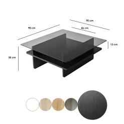 Table basse verre fumé carrée, base noire SALTA