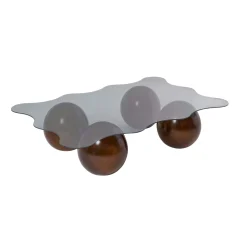 Table basse verre fumé design organique 4 pieds boule KOCHI