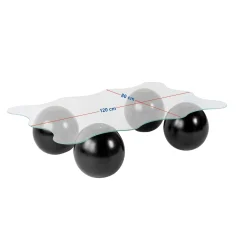 Table basse verre fumé design organique 4 pieds boule KOCHI