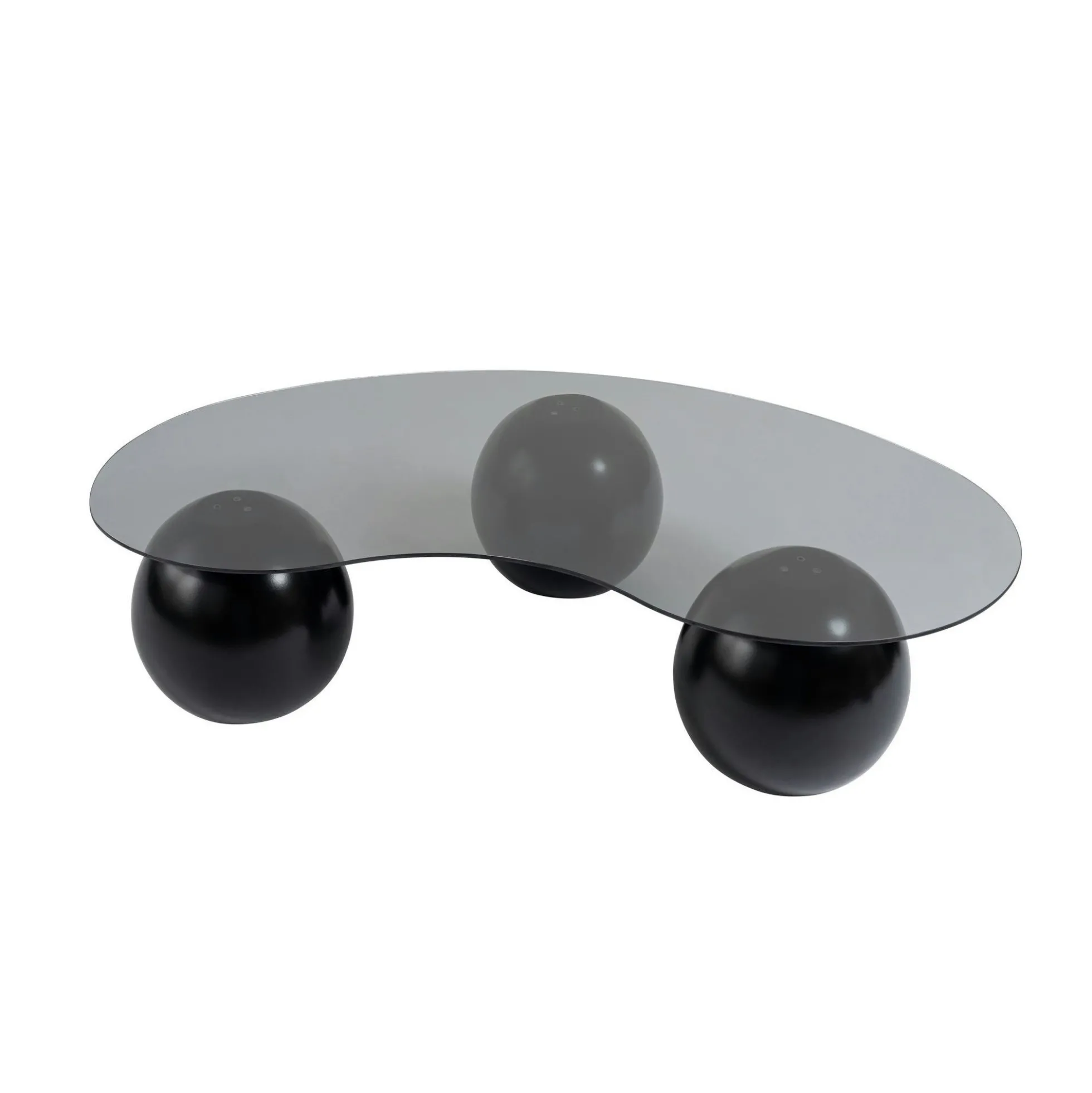 Table basse verre fumé design - 3 pieds boules noirs KOCHI