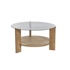 Table basse verre fumé double plateau - effet chêne SALTA