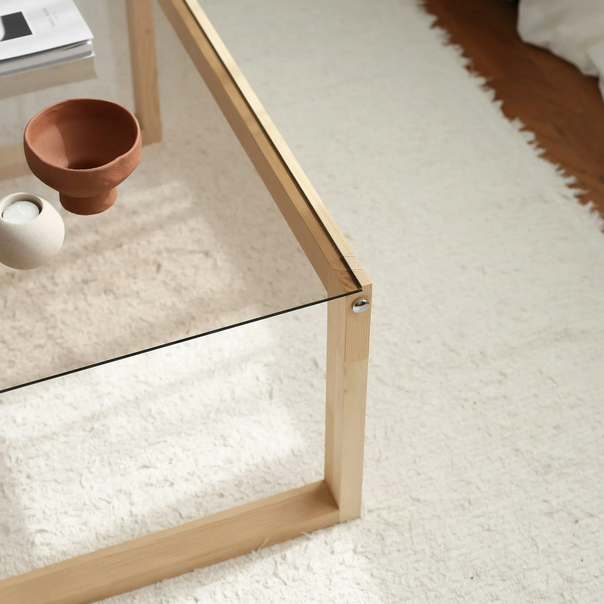 Table basse verre fumé et bois clair - forme rectangle LHASA