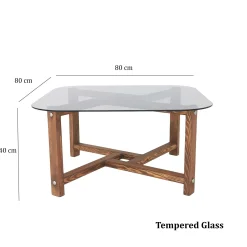 Table basse verre fumé et bois - forme carrée douce ANZIO