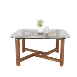 Table basse verre fumé et bois - forme carrée douce ANZIO