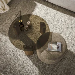Table basse verre fumé et pouf assorti MILOS
