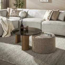 Table basse verre fumé et pouf assorti MILOS