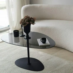 Table basse verre fumé, forme triangle organique TULUM