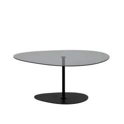 Table basse verre fumé, forme triangle organique TULUM