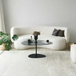 Table basse verre fumé, forme triangle organique TULUM