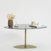 Table basse verre fumé minimaliste, galet et pied doré TULUM