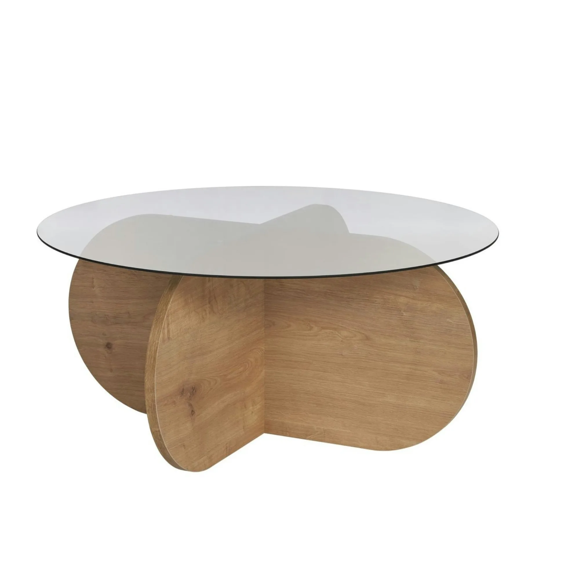 Table basse verre fumé - pied en croix effet chêne clair SALTA