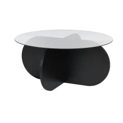 Table basse verre fumé - pied en croix effet bois noir SALTA