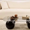 Table basse verre gris bords arrondis - 4 pieds noirs KOCHI
