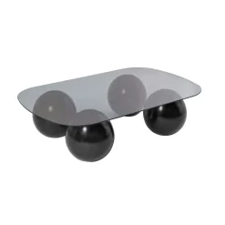 Table basse verre gris bords arrondis - 4 pieds noirs KOCHI