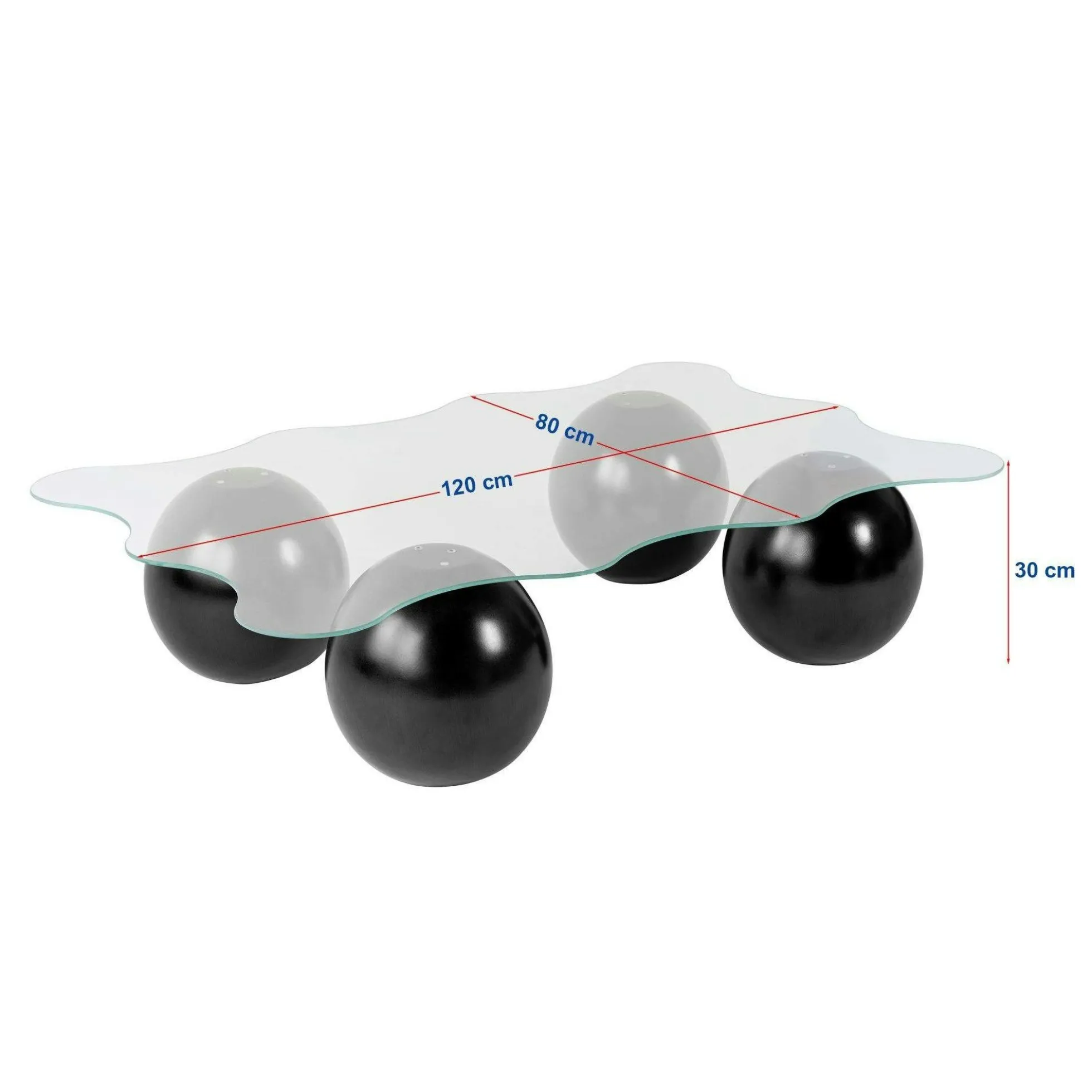 Table basse verre gris profil ondulé - 4 pieds noirs KOCHI